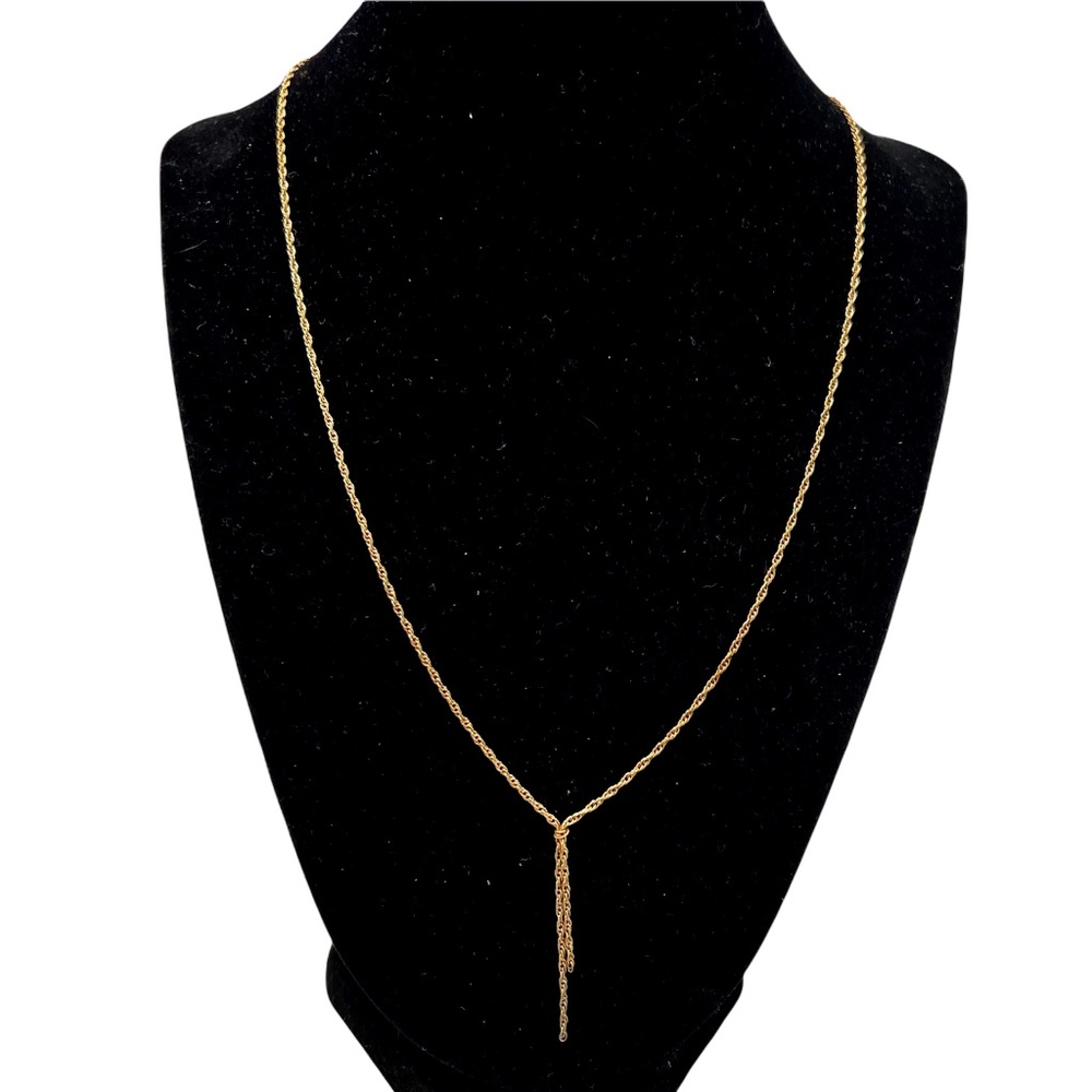 VINTAGE GOLD TONE DAINTY ROPE LARIAT NECKLACE
